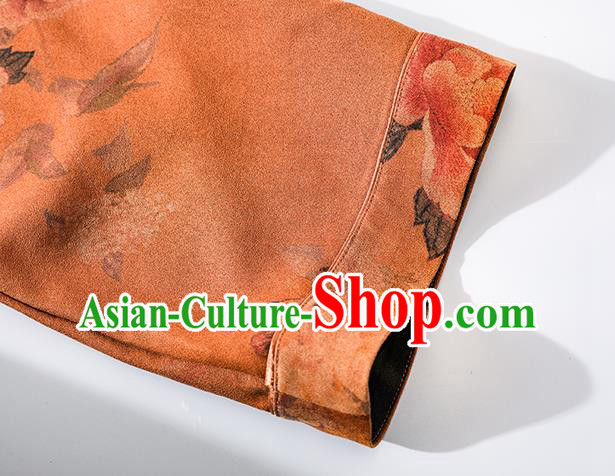 China Classical Phoenix Pattern Tang Suit Upper Outer Garment Traditional Cheongsam Orange Silk Shirt China Classical Phoenix Pattern Tang Suit Upper Outer Garment Traditional Cheongsam Orange Silk Shirt