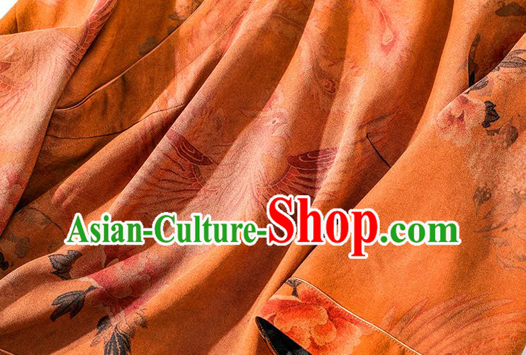 China Classical Phoenix Pattern Tang Suit Upper Outer Garment Traditional Cheongsam Orange Silk Shirt China Classical Phoenix Pattern Tang Suit Upper Outer Garment Traditional Cheongsam Orange Silk Shirt