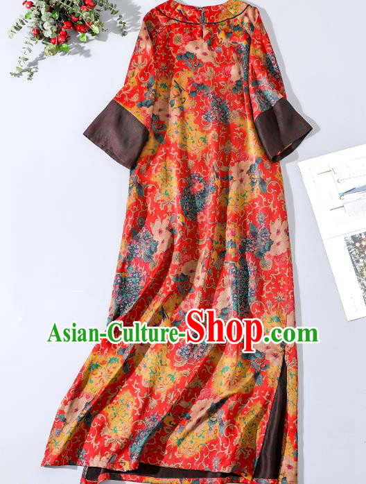 Asian Chinese Classical Printing Camellia Cheongsam Traditional Red Silk Qipao Dress Clothing Asian Chinese Classical Printing Camellia Cheongsam Traditional Red Silk Qipao Dress Clothing