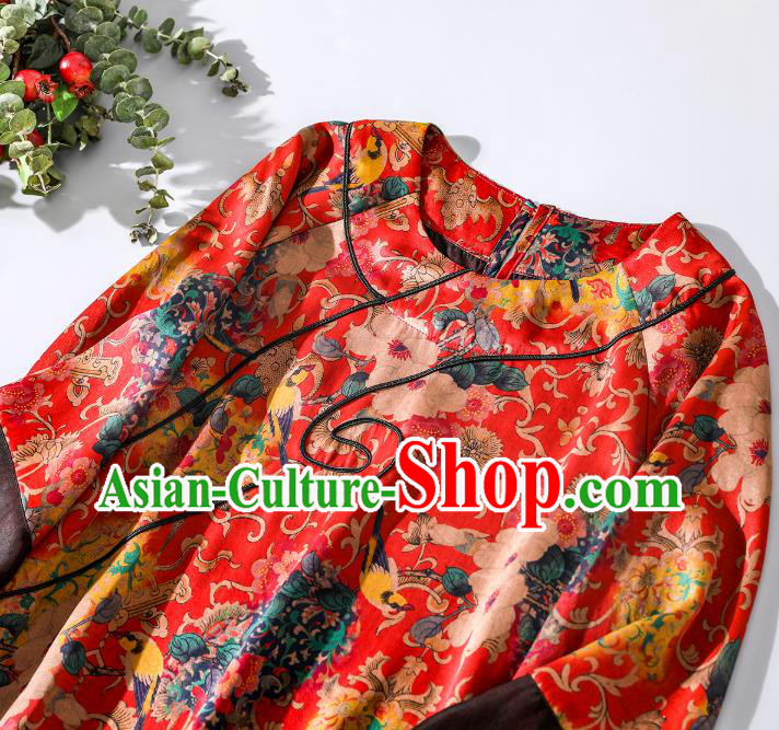 Asian Chinese Classical Printing Camellia Cheongsam Traditional Red Silk Qipao Dress Clothing Asian Chinese Classical Printing Camellia Cheongsam Traditional Red Silk Qipao Dress Clothing
