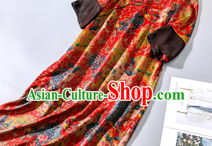 Asian Chinese Classical Printing Camellia Cheongsam Traditional Red Silk Qipao Dress Clothing Asian Chinese Classical Printing Camellia Cheongsam Traditional Red Silk Qipao Dress Clothing