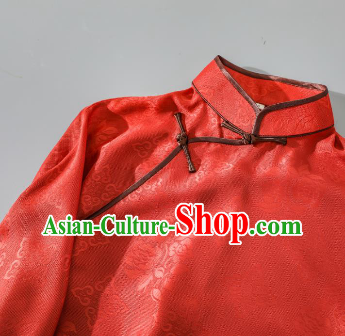 Asian Chinese Jacquard Red Silk Qipao Dress Clothing Traditional Classical Young Lady Cheongsam Asian Chinese Jacquard Red Silk Qipao Dress Clothing Traditional Classical Young Lady Cheongsam