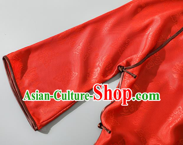 Asian Chinese Jacquard Red Silk Qipao Dress Clothing Traditional Classical Young Lady Cheongsam Asian Chinese Jacquard Red Silk Qipao Dress Clothing Traditional Classical Young Lady Cheongsam