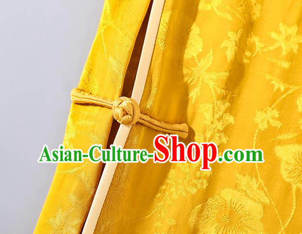 Asian Chinese Traditional Shanghai Beauty Qipao Dress Clothing Classical Golden Silk Cheongsam Asian Chinese Traditional Shanghai Beauty Qipao Dress Clothing Classical Golden Silk Cheongsam