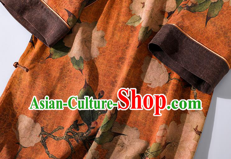 Asian Chinese Traditional Shanghai Orange Silk Qipao Dress Clothing Classical Mangnolia Pattern Design Cheongsam Asian Chinese Traditional Shanghai Orange Silk Qipao Dress Clothing Classical Mangnolia Pattern Design Cheongsam