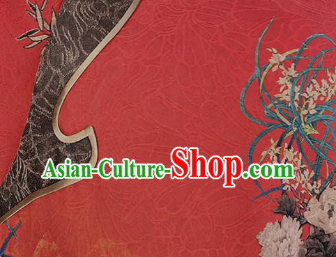 Asian Chinese Classical Stand Collar Cheongsam Costume Traditional Printing Orchids Red Silk Qipao Dress Asian Chinese Classical Stand Collar Cheongsam Costume Traditional Printing Orchids Red Silk Qipao Dress