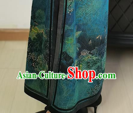 Asian Chinese Classical Lotus Pattern Cheongsam Costume Traditional Dark Green Silk Qipao Dress Asian Chinese Classical Lotus Pattern Cheongsam Costume Traditional Dark Green Silk Qipao Dress
