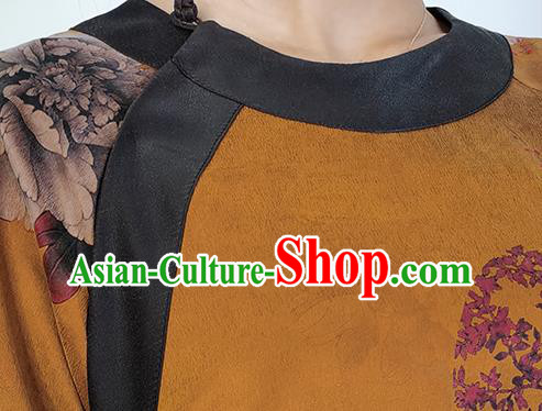 Asian Chinese Traditional Ginger Silk Qipao Dress Classical Peony Pattern Cheongsam Costume Asian Chinese Traditional Ginger Silk Qipao Dress Classical Peony Pattern Cheongsam Costume