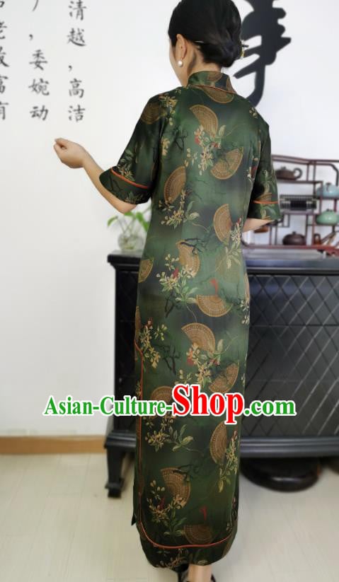 Asian Chinese Traditional Dark Green Silk Qipao Dress Classical Slant Opening Cheongsam Costume Asian Chinese Traditional Dark Green Silk Qipao Dress Classical Slant Opening Cheongsam Costume