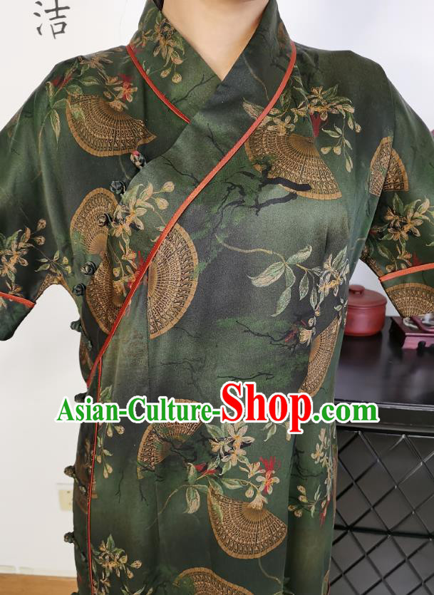 Asian Chinese Traditional Dark Green Silk Qipao Dress Classical Slant Opening Cheongsam Costume Asian Chinese Traditional Dark Green Silk Qipao Dress Classical Slant Opening Cheongsam Costume