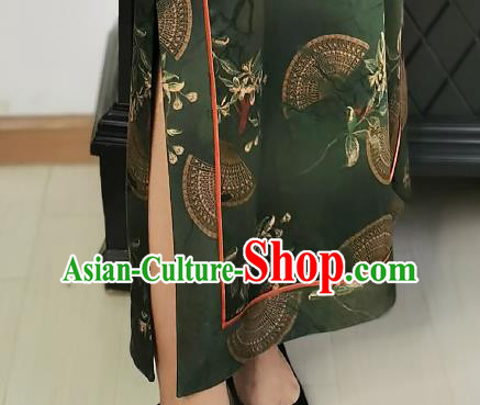 Asian Chinese Traditional Dark Green Silk Qipao Dress Classical Slant Opening Cheongsam Costume Asian Chinese Traditional Dark Green Silk Qipao Dress Classical Slant Opening Cheongsam Costume