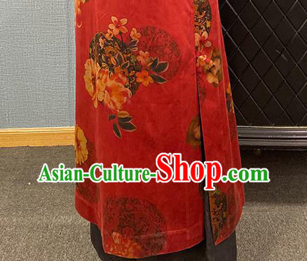 China Traditional Tang Suit Outer Garment National Woman Printing Red Silk Dust Coat China Traditional Tang Suit Outer Garment National Woman Printing Red Silk Dust Coat