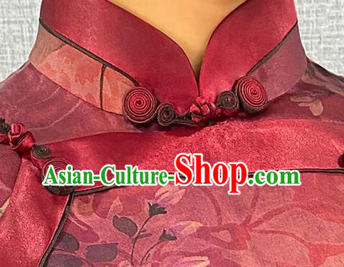 Asian Chinese Traditional Purple Silk Qipao Dress Classical Camellia Pattern Cheongsam Costume Asian Chinese Traditional Purple Silk Qipao Dress Classical Camellia Pattern Cheongsam Costume