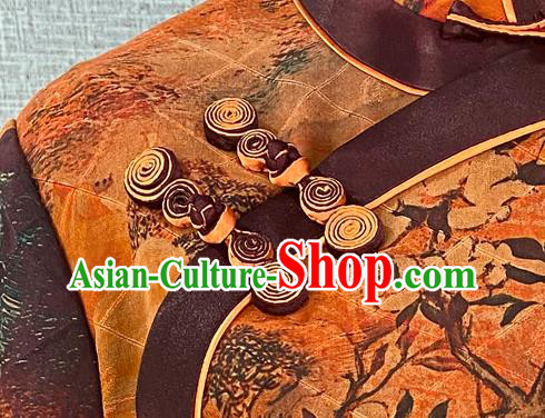 Asian Chinese Traditional Shanghai Beauty Qipao Dress Classical Mangnolia Pattern Ginger Cheongsam Costume Asian Chinese Traditional Shanghai Beauty Qipao Dress Classical Mangnolia Pattern Ginger Cheongsam Costume
