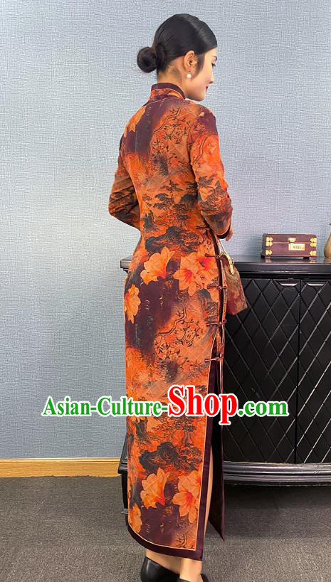 Asian Chinese Traditional Shanghai Beauty Qipao Dress Classical Mangnolia Pattern Ginger Cheongsam Costume Asian Chinese Traditional Shanghai Beauty Qipao Dress Classical Mangnolia Pattern Ginger Cheongsam Costume