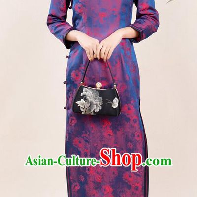 Asian Chinese Classical Silk Cheongsam Costume Traditional Noble Mistress Purple Brocade Qipao Dress