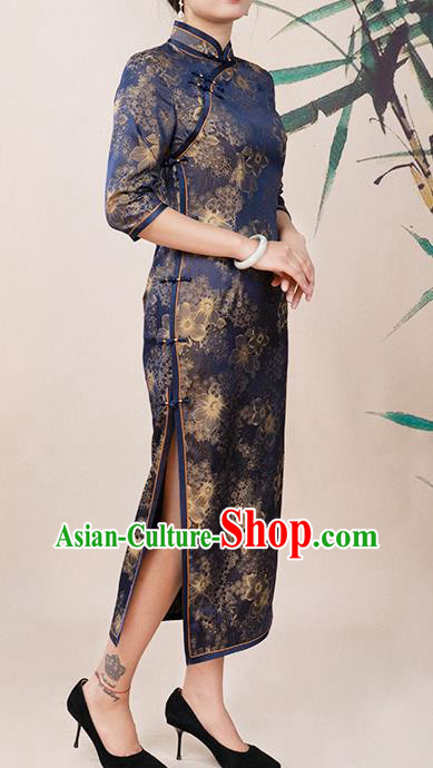 Asian Chinese Classical Rich Woman Cheongsam Costume Traditional Elderly Mother Brocade Qipao Dress Asian Chinese Classical Rich Woman Cheongsam Costume Traditional Elderly Mother Brocade Qipao Dress