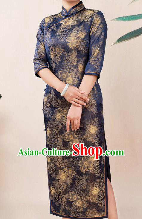 Asian Chinese Classical Rich Woman Cheongsam Costume Traditional Elderly Mother Brocade Qipao Dress Asian Chinese Classical Rich Woman Cheongsam Costume Traditional Elderly Mother Brocade Qipao Dress
