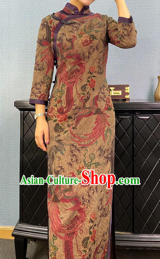 Asian Chinese Classical Phoenix Peony Pattern Ginger Cheongsam Costume Traditional Shanghai Beauty Qipao Dress Asian Chinese Classical Phoenix Peony Pattern Ginger Cheongsam Costume Traditional Shanghai Beauty Qipao Dress