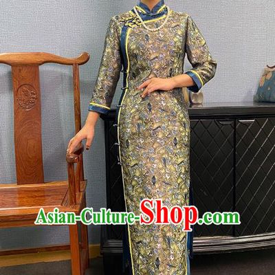 Asian Chinese Traditional Dance Stage Performance Qipao Dress Classical Noble Mistress Silk Cheongsam Costume