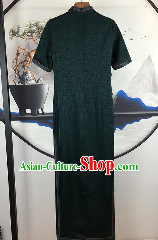 Chinese Classical Young Mistress Cheongsam Traditional Deep Green Silk Qipao Dress Clothing Chinese Classical Young Mistress Cheongsam Traditional Deep Green Silk Qipao Dress Clothing