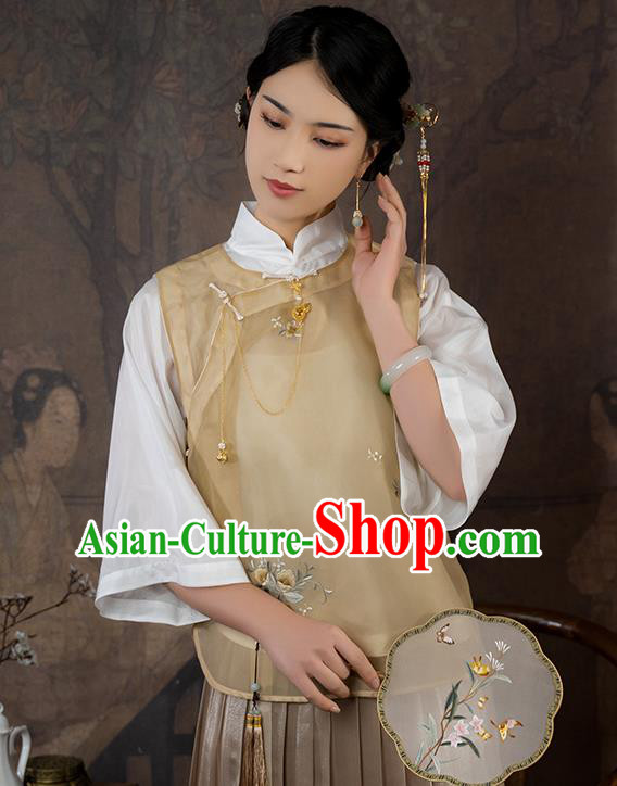 China Traditional Tang Suit Upper Outer Garment National Woman Embroidered Apricot Silk Blouse China Traditional Tang Suit Upper Outer Garment National Woman Embroidered Apricot Silk Blouse