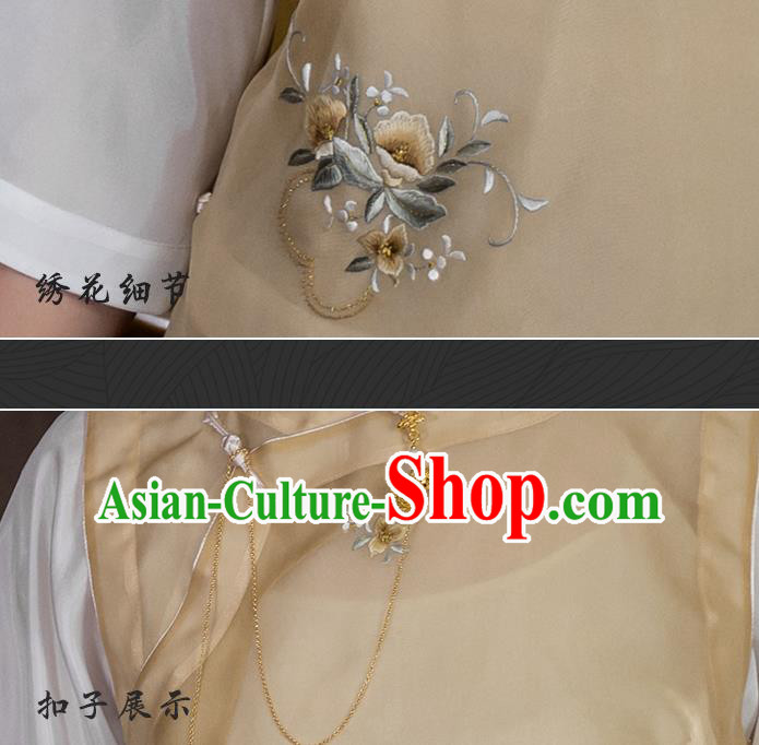 China Traditional Tang Suit Upper Outer Garment National Woman Embroidered Apricot Silk Blouse China Traditional Tang Suit Upper Outer Garment National Woman Embroidered Apricot Silk Blouse