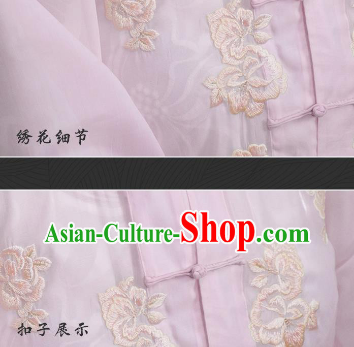 China National Woman Embroidered Pink Silk Blouse Traditional Tang Suit Shirt Upper Outer Garment China National Woman Embroidered Pink Silk Blouse Traditional Tang Suit Shirt Upper Outer Garment