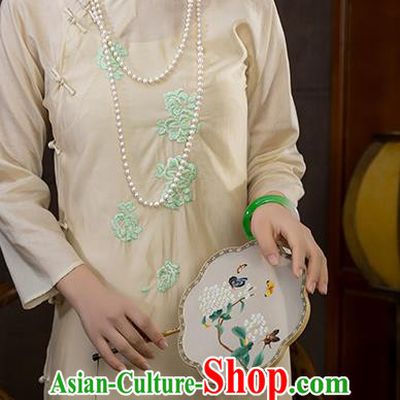 China National Apricot Silk Qipao Dress Clothing Traditional Embroidered Cheongsam