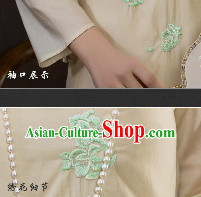 China National Apricot Silk Qipao Dress Clothing Traditional Embroidered Cheongsam China National Apricot Silk Qipao Dress Clothing Traditional Embroidered Cheongsam