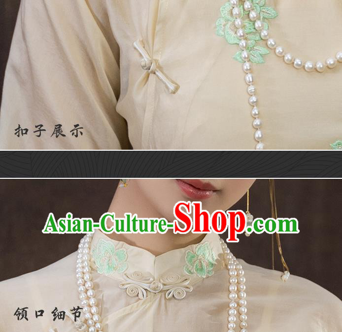 China National Apricot Silk Qipao Dress Clothing Traditional Embroidered Cheongsam China National Apricot Silk Qipao Dress Clothing Traditional Embroidered Cheongsam