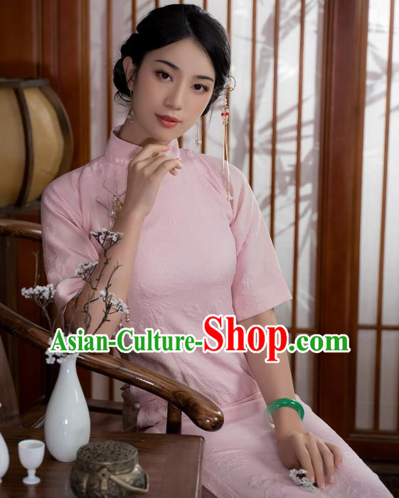 China National Qipao Dress Clothing Traditional Young Lady Jacquard Pink Cheongsam China National Qipao Dress Clothing Traditional Young Lady Jacquard Pink Cheongsam