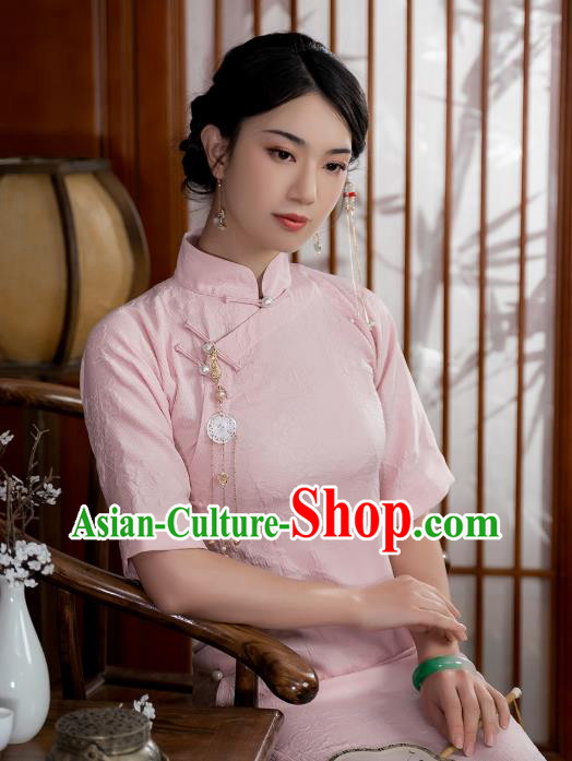 China National Qipao Dress Clothing Traditional Young Lady Jacquard Pink Cheongsam China National Qipao Dress Clothing Traditional Young Lady Jacquard Pink Cheongsam