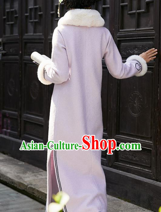 China National Lapel Qipao Dress Clothing Traditional Winter Purple Woolen Cheongsam China National Lapel Qipao Dress Clothing Traditional Winter Purple Woolen Cheongsam