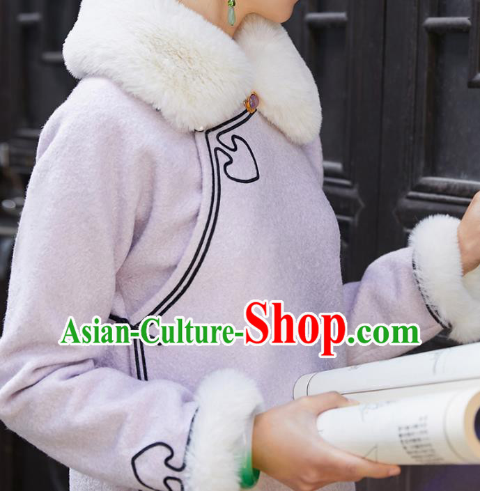 China National Lapel Qipao Dress Clothing Traditional Winter Purple Woolen Cheongsam China National Lapel Qipao Dress Clothing Traditional Winter Purple Woolen Cheongsam
