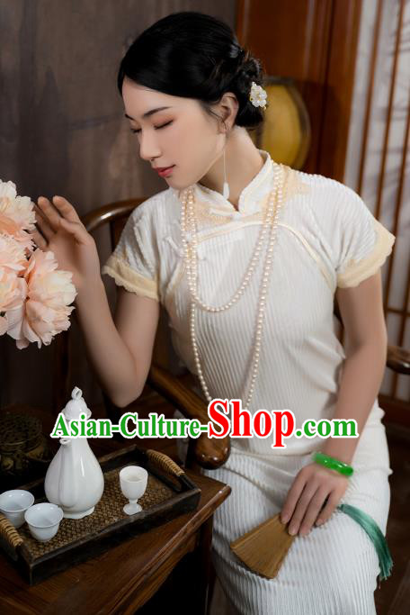 China National Young Lady Qipao Dress Clothing Traditional White Velvet Cheongsam China National Young Lady Qipao Dress Clothing Traditional White Velvet Cheongsam
