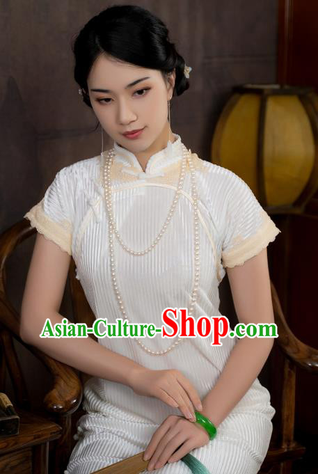 China National Young Lady Qipao Dress Clothing Traditional White Velvet Cheongsam China National Young Lady Qipao Dress Clothing Traditional White Velvet Cheongsam