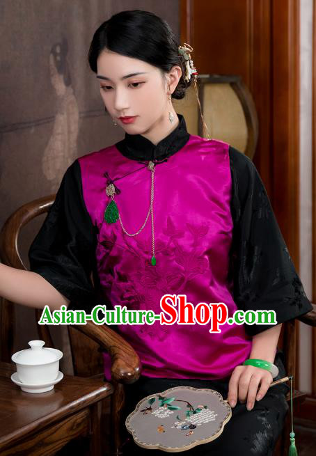 Chinese Traditional Embroidered Rosy Silk Vest Costume National Women Tang Suit Waistcoat Chinese Traditional Embroidered Rosy Silk Vest Costume National Women Tang Suit Waistcoat