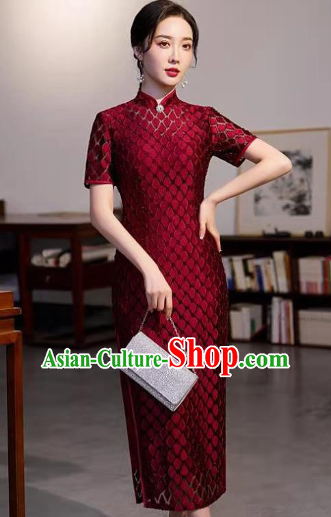 Chinese Modern Wine Red Cheongsam Traditional Wedding Bride Qipao Dress Clothing Chinese Modern Wine Red Cheongsam Traditional Wedding Bride Qipao Dress Clothing
