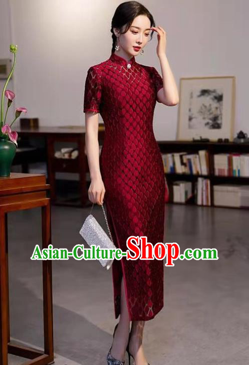 Chinese Modern Wine Red Cheongsam Traditional Wedding Bride Qipao Dress Clothing Chinese Modern Wine Red Cheongsam Traditional Wedding Bride Qipao Dress Clothing
