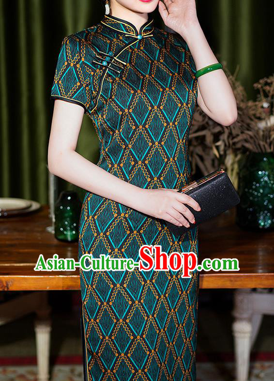 Chinese Traditional Blue Qipao Dress National Modern Cheongsam Party Compere Clothing Chinese Traditional Blue Qipao Dress National Modern Cheongsam Party Compere Clothing