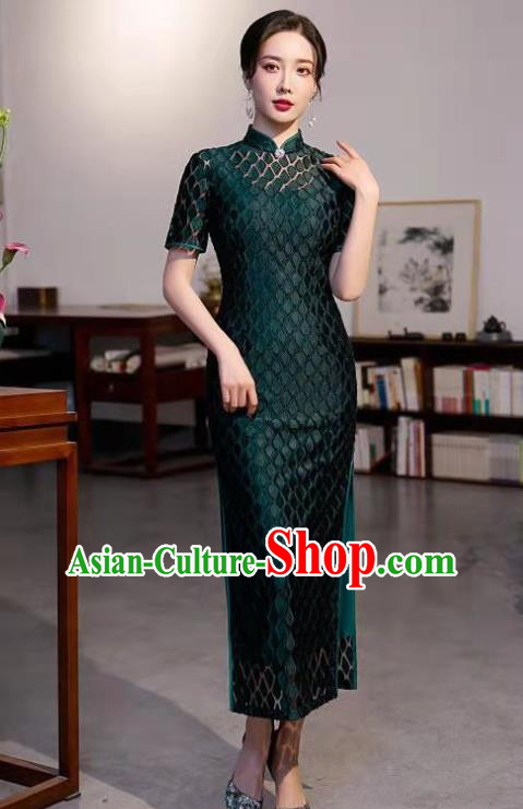 Chinese Traditional Compere Qipao Dress Clothing Modern Deep Green Cheongsam Chinese Traditional Compere Qipao Dress Clothing Modern Deep Green Cheongsam