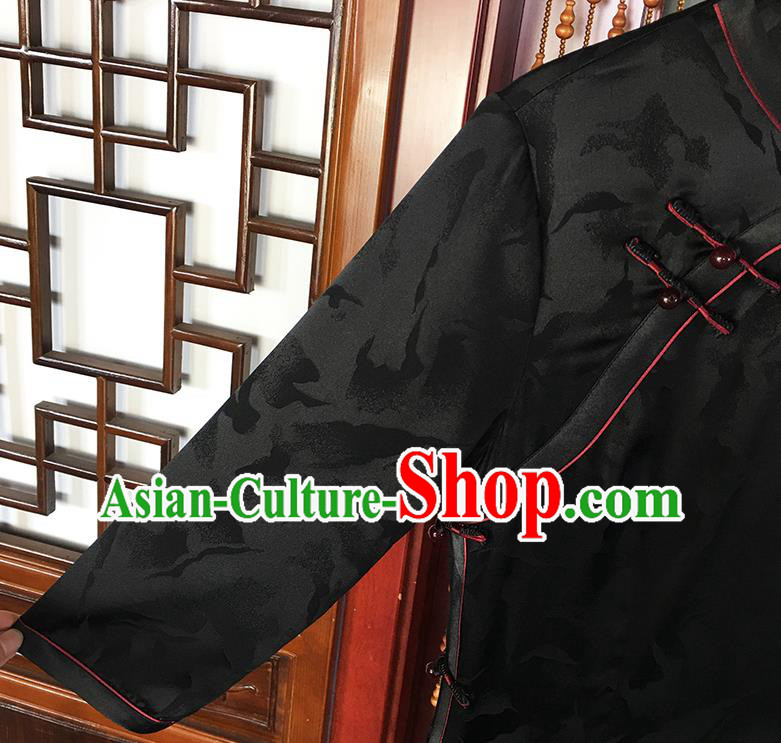 China National Black Silk Qipao Dress Classical Mother Elegant Clothing Traditional Feather Pattern Cheongsam China National Black Silk Qipao Dress Classical Mother Elegant Clothing Traditional Feather Pattern Cheongsam