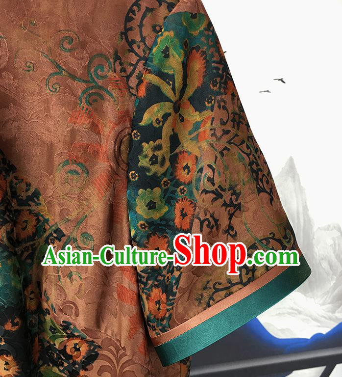 China National Printing Brown Silk Qipao Dress Clothing Traditional Slant Opening Cheongsam China National Printing Brown Silk Qipao Dress Clothing Traditional Slant Opening Cheongsam