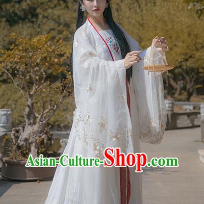 China Ancient Fairy Princess White Hanfu Dress Clothing Traditional Tang Dynasty Palace Lady Costumes and Headpieces