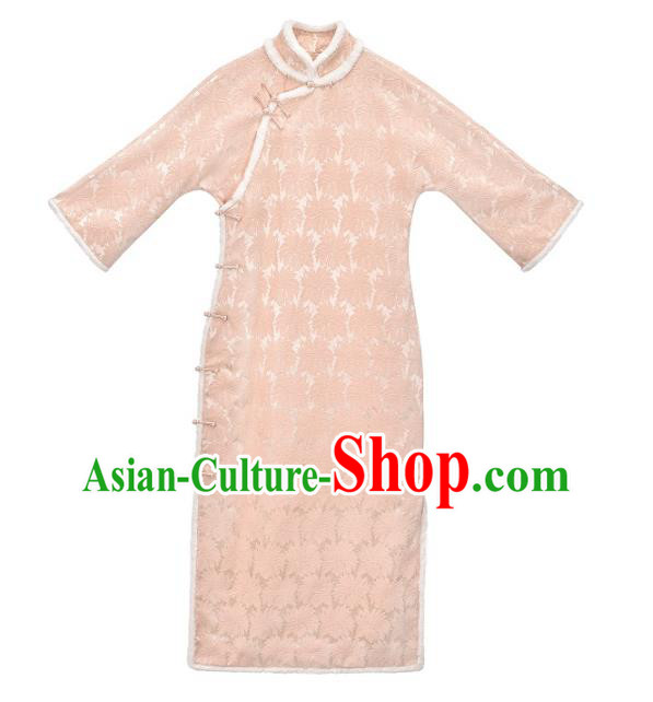 China National Young Beauty Qipao Dress Clothing Traditional Winter Pink Long Cheongsam China National Young Beauty Qipao Dress Clothing Traditional Winter Pink Long Cheongsam
