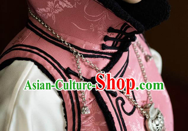 Chinese Traditional Pink Silk Vest Costume National Stand Collar Waistcoat Chinese Traditional Pink Silk Vest Costume National Stand Collar Waistcoat