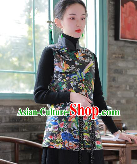 Chinese National Stand Collar Waistcoat Traditional Black Brocade Vest Costume Chinese National Stand Collar Waistcoat Traditional Black Brocade Vest Costume