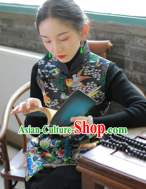 Chinese National Stand Collar Waistcoat Traditional Black Brocade Vest Costume Chinese National Stand Collar Waistcoat Traditional Black Brocade Vest Costume