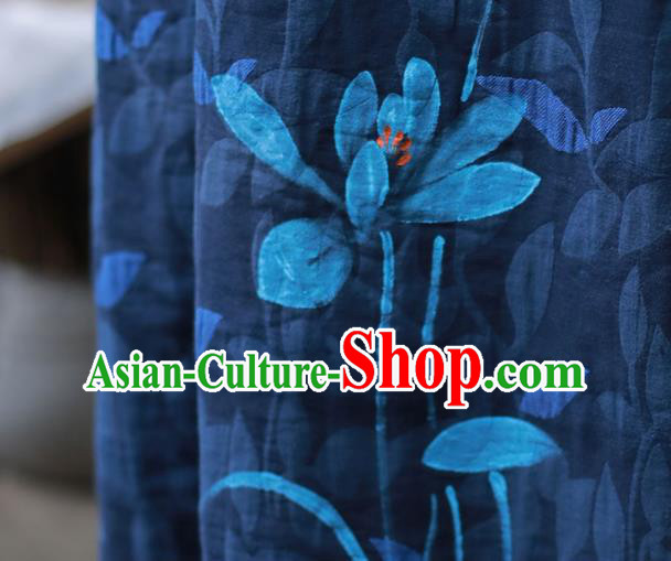 China National Qipao Dress Clothing Traditional Young Lady Hand Painting Navy Flax Cheongsam China National Qipao Dress Clothing Traditional Young Lady Hand Painting Navy Flax Cheongsam